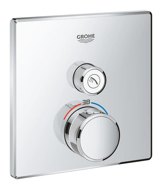 Grohe Grohtherm SmartControl Unterputz-Thermostat mit 1 Absperrventil 29123, Fertigmontageset für Rapido SmartBox, eckig (chrom)