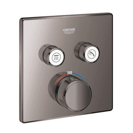 Grohe Grohtherm SmartControl Unterputz-Thermostat mit 2 Absperrventilen 29124, Fertigmontageset für Rapido SmartBox, eckig (hard graphite)