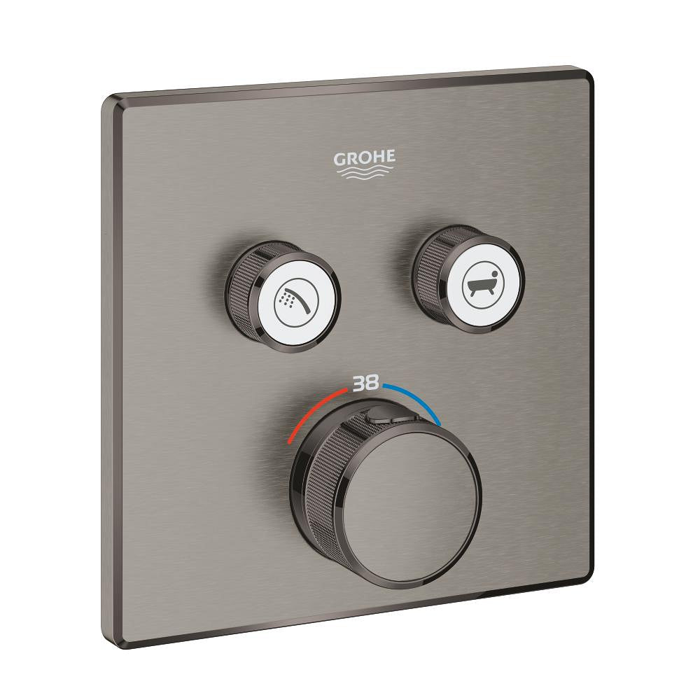 Grohe Grohtherm SmartControl Unterputz-Thermostat mit 2 Absperrventilen 29124, Fertigmontageset für Rapido SmartBox, eckig (hard graphite gebürstet)