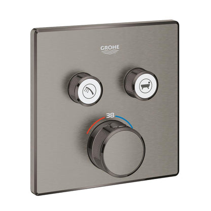 Grohe Grohtherm SmartControl Unterputz-Thermostat mit 2 Absperrventilen 29124, Fertigmontageset für Rapido SmartBox, eckig (hard graphite gebürstet)