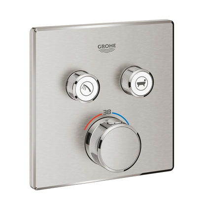 Grohe Grohtherm SmartControl Unterputz-Thermostat mit 2 Absperrventilen 29124, Fertigmontageset für Rapido SmartBox, eckig (supersteel)