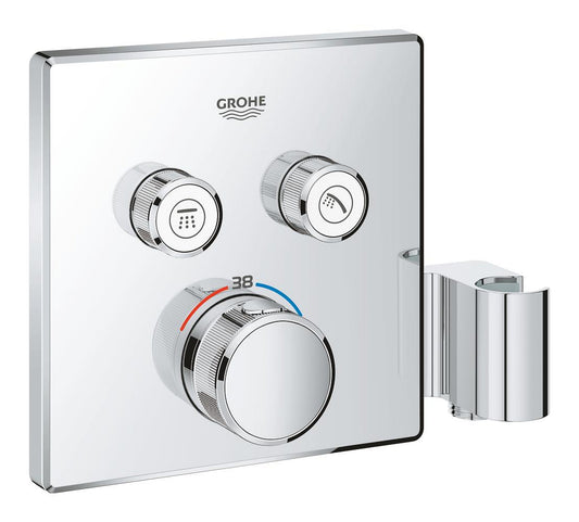 Grohe Grohtherm SmartControl Unterputz-Thermostat mit 2 Absperrventilen und integriertem Brausehalter 29125, Fertigmontageset für Rapido SmartBox, eckig (chrom)