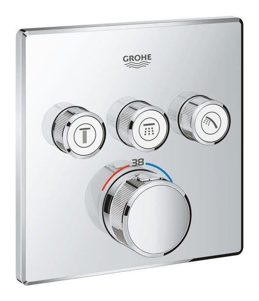 Grohe Grohtherm SmartControl Unterputz-Thermostat mit 3 Absperrventilen 29126, Fertigmontageset für Rapido SmartBox, eckig (chrom)
