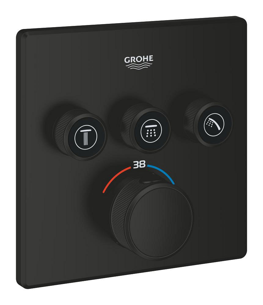 Grohe Grohtherm SmartControl Unterputz-Thermostat mit 3 Ventilen 29126, Fertigmontageset für Rapido SmartBox, eckig (matt black)