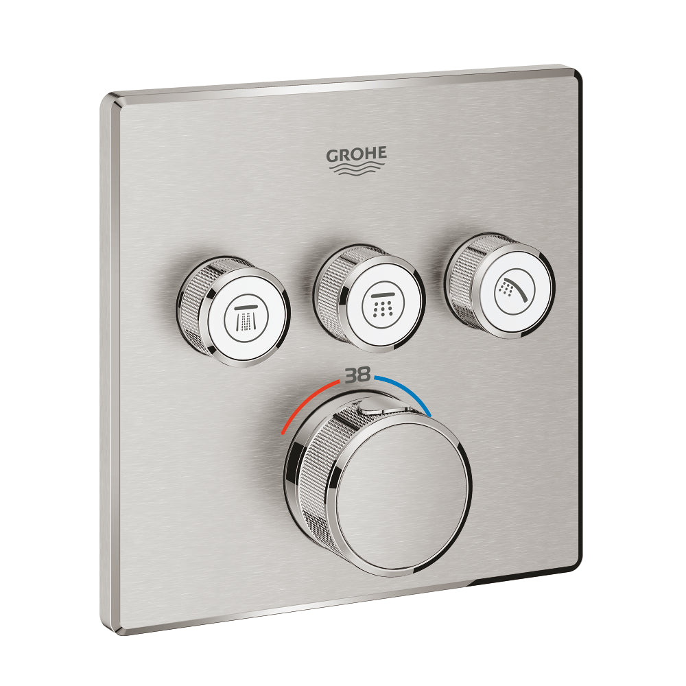 Grohe Grohtherm SmartControl Unterputz-Thermostat mit 3 Ventilen 29126, Fertigmontageset für Rapido SmartBox, eckig (supersteel)