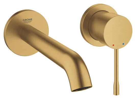 Grohe Essence 2-Loch-Waschtischbatterie 29192, Wandmontage, Fertigmontageset, Ausladung 183 mm (cool sunrise gebürstet)