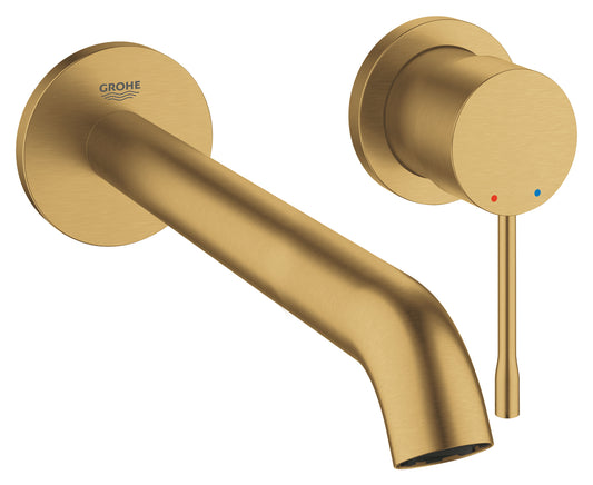 Grohe Essence 2-Loch-Waschtischbatterie 29193, Wandmontage, Fertigmontageset, Ausladung 230 mm (cool sunrise gebürstet)