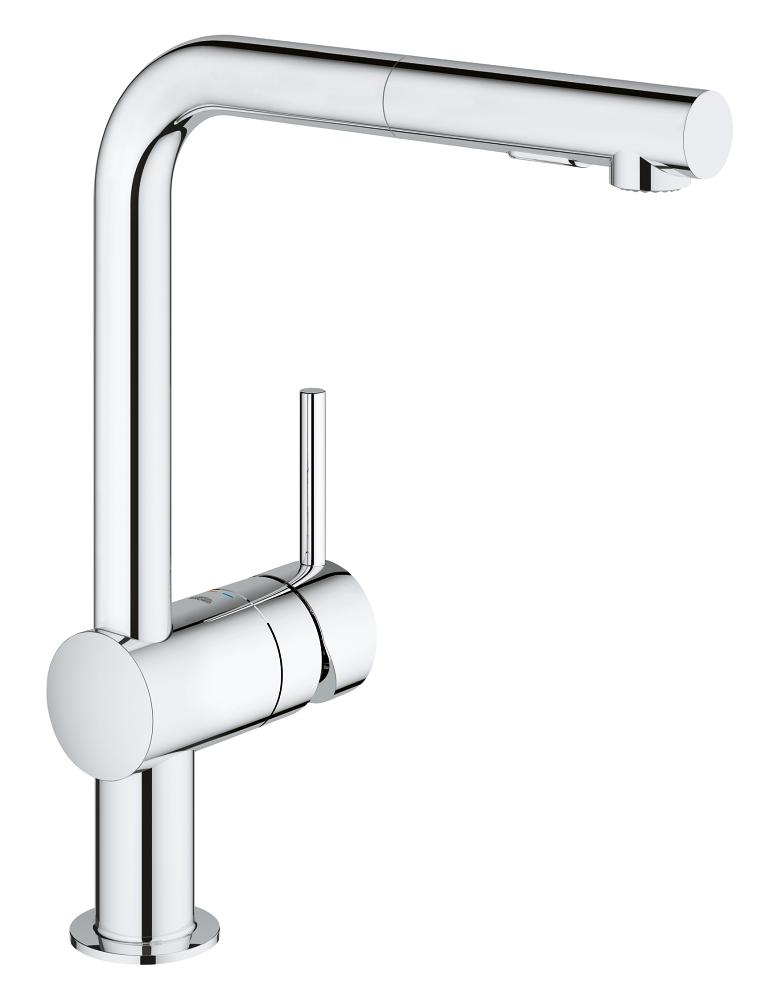 Grohe Minta Einhand-Spültischbatterie 30274, L-Auslauf, herausziehbare Spülbrause (chrom)