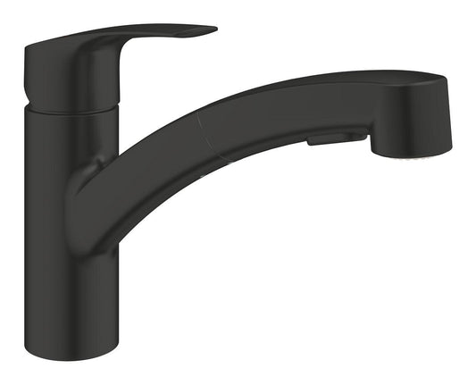 Grohe Eurosmart Einhand-Spültischbatterie 30305, flacher Auslauf, herausziehbare Dual-Spülbrause (matt black)