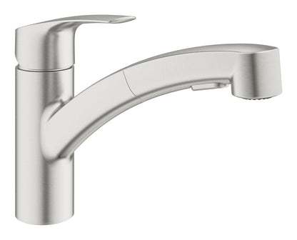 Grohe Eurosmart Einhand-Spültischbatterie 30305, flacher Auslauf, herausziehbare Dual-Spülbrause (supersteel)