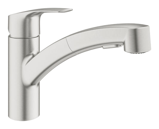 Grohe Eurosmart Einhand-Spültischbatterie 30305, flacher Auslauf, herausziehbare Dual-Spülbrause (supersteel)