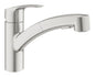 Grohe Eurosmart Einhand-Spültischbatterie 30305, flacher Auslauf, herausziehbare Dual-Spülbrause (supersteel)
