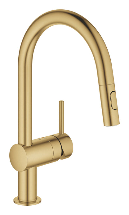 Grohe Minta Einhand-Spültischbatterie 32321, C-Auslauf, herausziehbare Dual-Spülbrause (cool sunrise gebürstet)