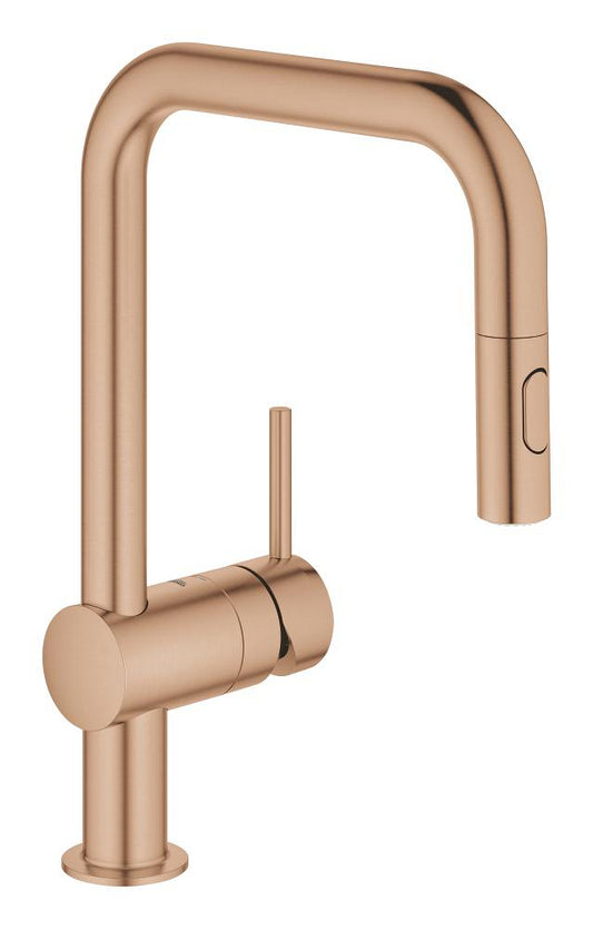 Grohe Minta Einhand-Spültischbatterie 32322, U-Auslauf, herausziehbare Dual-Spülbrause (warm sunset gebürstet)