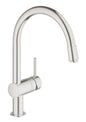 Grohe Minta Einhand-Spültischbatterie 32918, C-Auslauf, herausziehbarer Mousseurauslauf (supersteel)
