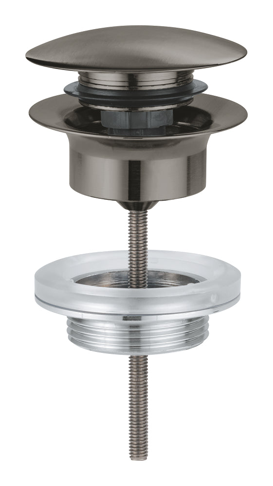 GROHE Ablaufgarnitur 65807 mit Druckstopfen für Waschtische mit Überlauf (hard graphite gebürstet)