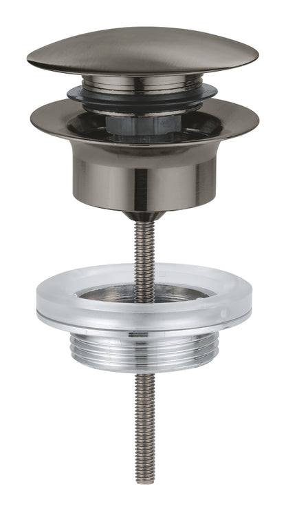 GROHE Ablaufgarnitur 65807 mit Druckstopfen für Waschtische mit Überlauf (hard graphite gebürstet)
