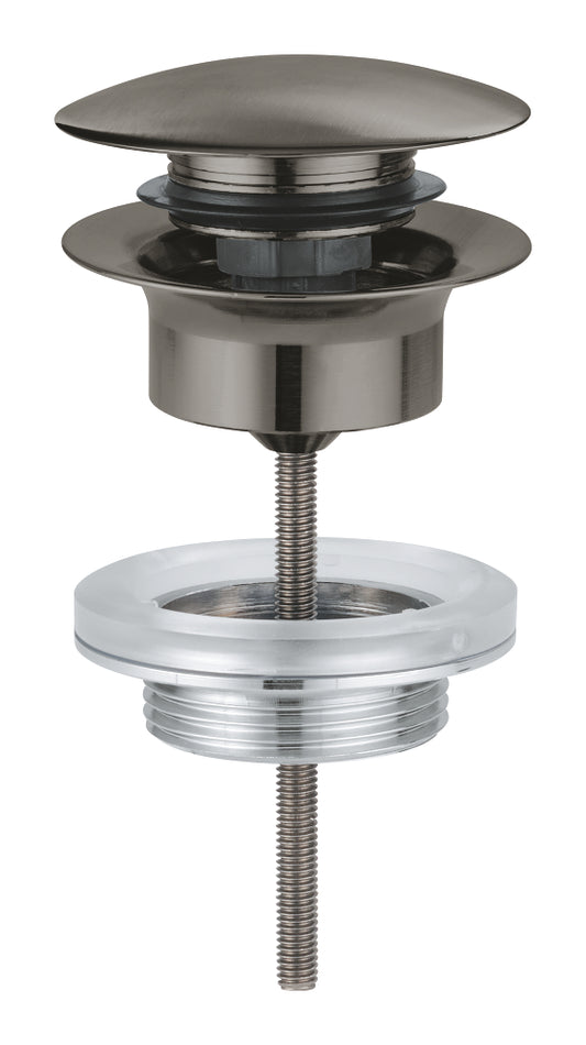GROHE Ablaufgarnitur 65807 mit Druckstopfen für Waschtische mit Überlauf (hard graphite gebürstet)