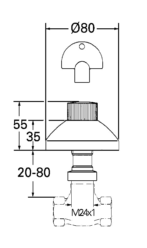 GROHE UP-Ventil Oberbau 20–80 mm mit Steckschlüssel (chrom)