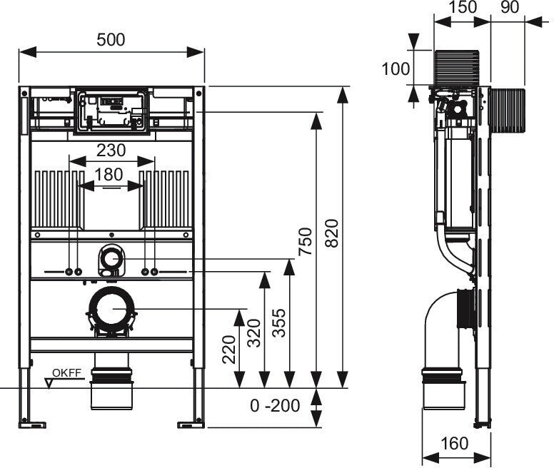 TECE TECEprofil WC-Montageelement mit Uni-Spülkasten, 820mm