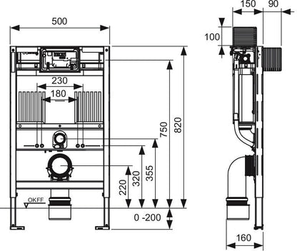TECE TECEprofil WC-Montageelement mit Uni-Spülkasten, 820mm