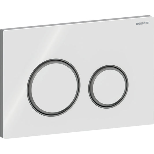 Geberit Sigma50 Betätigungsplatte, rund, 2-Mengen-Spülung (schwarzchrom gebürstet/weiß Glas)
