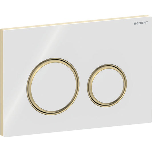Geberit Sigma50 Betätigungsplatte, rund, 2-Mengen-Spülung (messing gebürstet/weiß Glas)
