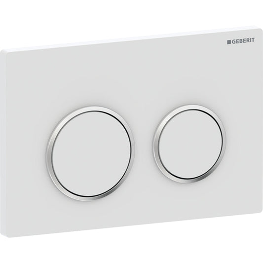 Geberit Omega20 Betätigungsplatte, rund, 2-Mengen-Spülung (weiß matt/chrom glänzend)
