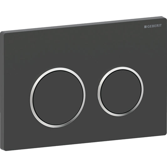Geberit Omega20 Betätigungsplatte, rund, 2-Mengen-Spülung (schwarz matt/chrom glänzend)