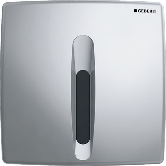 Geberit Basic Urinalsteuerung mit elektronischer Spülauslösung, Netzbetrieb, Abdeckplatte eckig aus Kunststoff (chrom matt)