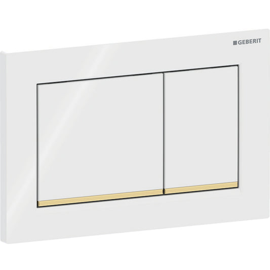 Geberit Omega20 Betätigungsplatte, eckig, 2-Mengen-Spülung (weiß glänzend/goldfarben glänzend)