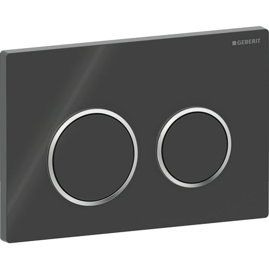 Geberit Omega20 Betätigungsplatte, rund, 2-Mengen-Spülung (schwarz glänzend/chrom glänzend)