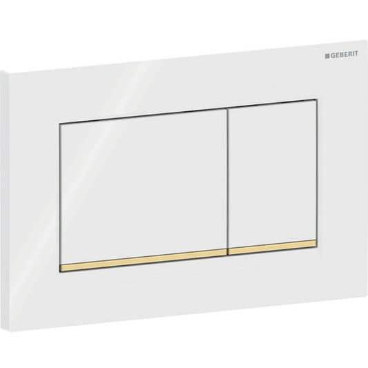 Geberit Sigma20 Betätigungsplatte, eckig, 2-Mengen-Spülung (weiß glänzend/goldfarben glänzend)