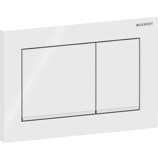 Geberit Omega20 Betätigungsplatte, eckig, 2-Mengen-Spülung (weiß glänzend/chrom glänzend)