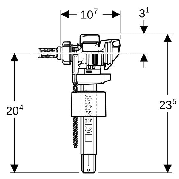 Geberit Typ 383 Füllventil, Anschluss seitlich 3/8", Nippel aus Messing, für Unterputz-Spülkasten