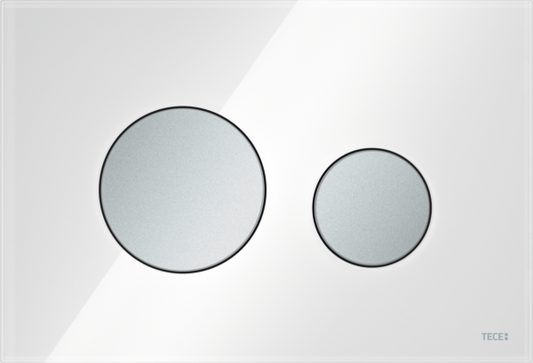 TECEloop WC-Betätigungsplatte Glas, Zweimengentechnik (Glas weiß glänzend, Tasten Chrom matt)