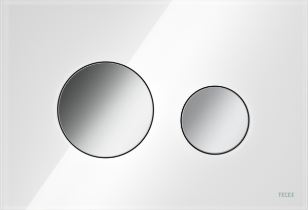 TECEloop WC-Betätigungsplatte Glas, Zweimengentechnik (Glas weiß glänzend, Tasten Chrom glänzend)