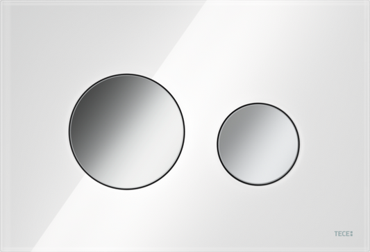TECEloop WC-Betätigungsplatte Glas, Zweimengentechnik (Glas weiß glänzend, Tasten Chrom glänzend)