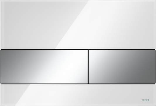 TECEsquare WC-Betätigungsplatte Glas, Zweimengentechnik (Glas weiß glänzend, Tasten Chrom glänzend)