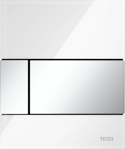 TECEsquare Urinal-Betätigungsplatte Glas mit Kartusche (Glas weiß glänzend, Taste Chrom glänzend)